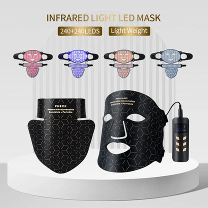 Face Neck Silicone Facial Mask 240LEDs Infrared Light Skin Rejuvenation Anti-Wrinkle Brighten 3D LED Light Phototherapy Mask Vior Paris