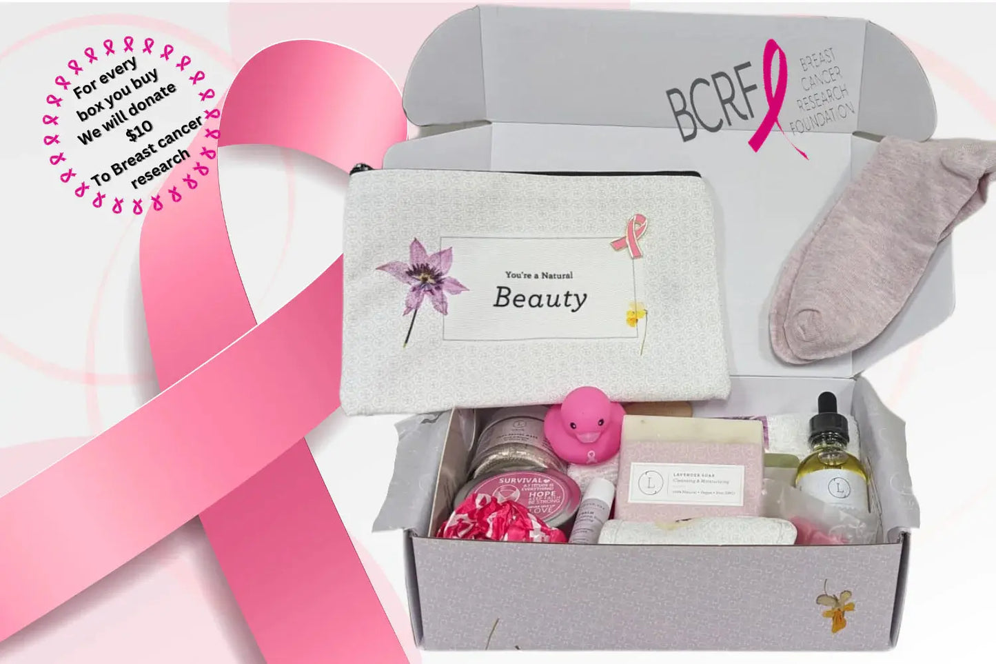 Breast cancer Awareness Gift Box - Hope for a warrior / a survivor / a mother - this is a support care pamper package -  Natural Lavender Bath & Body Relaxing Package Vior Paris