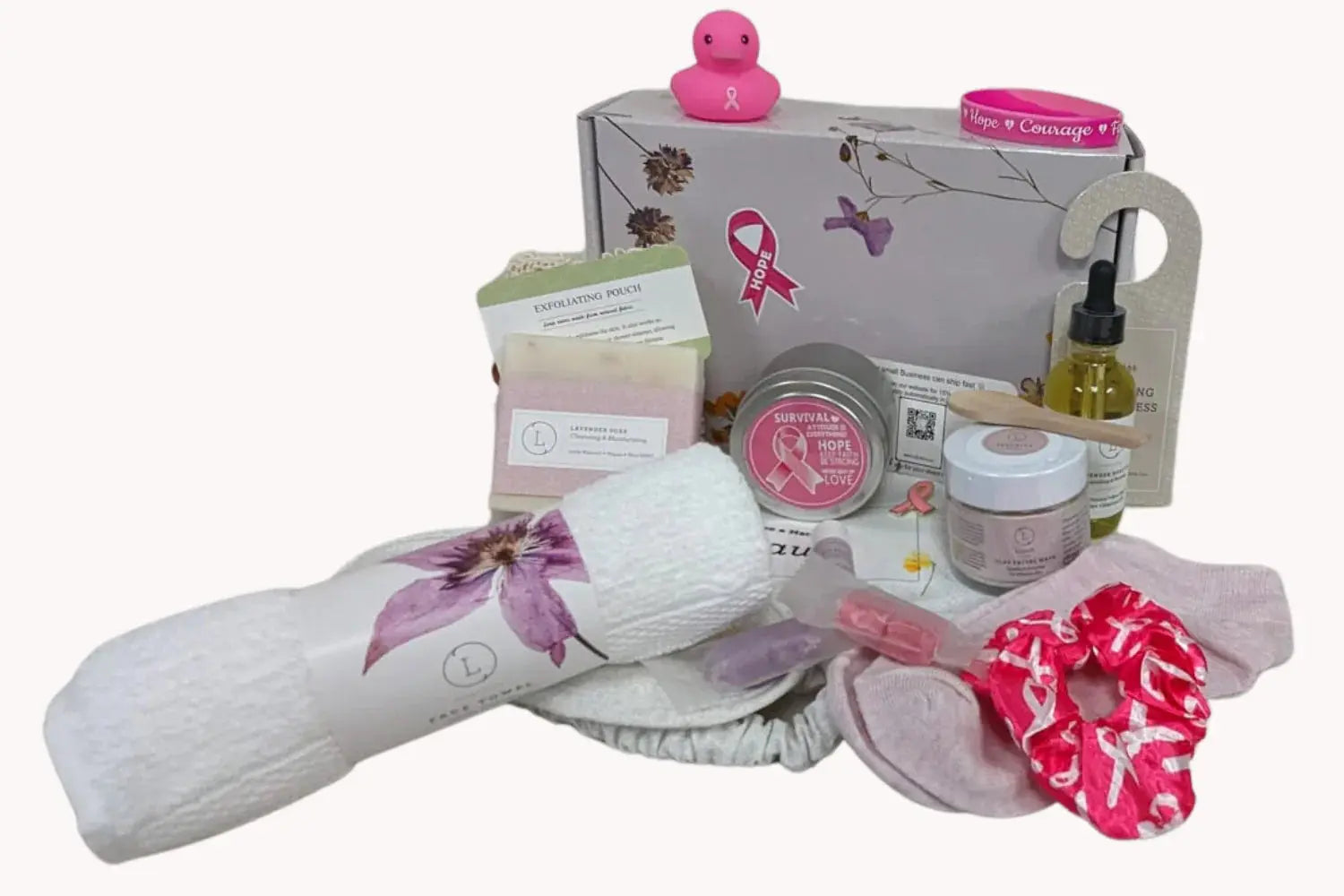 Breast cancer Awareness Gift Box - Hope for a warrior / a survivor / a mother - this is a support care pamper package -  Natural Lavender Bath & Body Relaxing Package Vior Paris