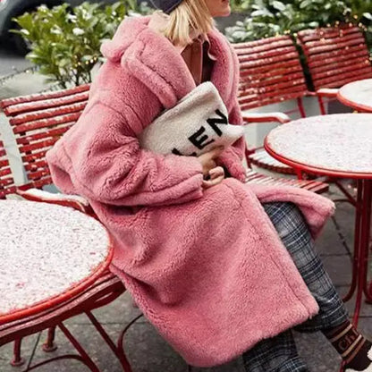 Lapel Lamb Fleece Coat With Pockets Faux Fur Coat Winter Warm Thickening Long Windbreaker Women's Clothing Vior Paris