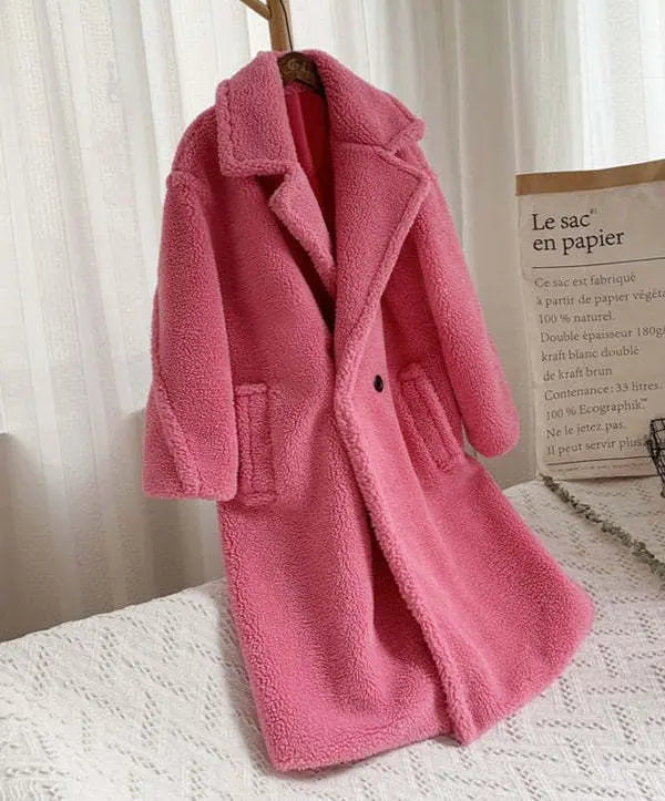 Lapel Lamb Fleece Coat With Pockets Faux Fur Coat Winter Warm Thickening Long Windbreaker Women's Clothing Vior Paris