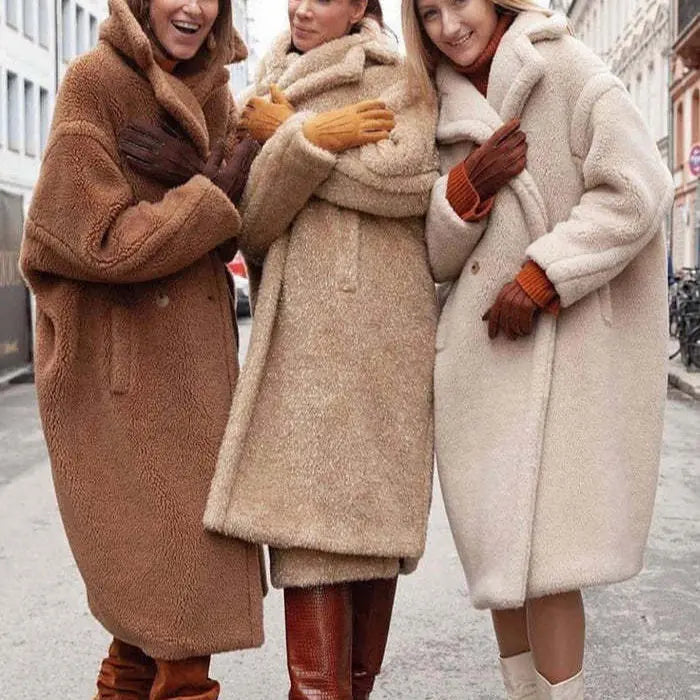 Lapel Lamb Fleece Coat With Pockets Faux Fur Coat Winter Warm Thickening Long Windbreaker Women's Clothing Vior Paris