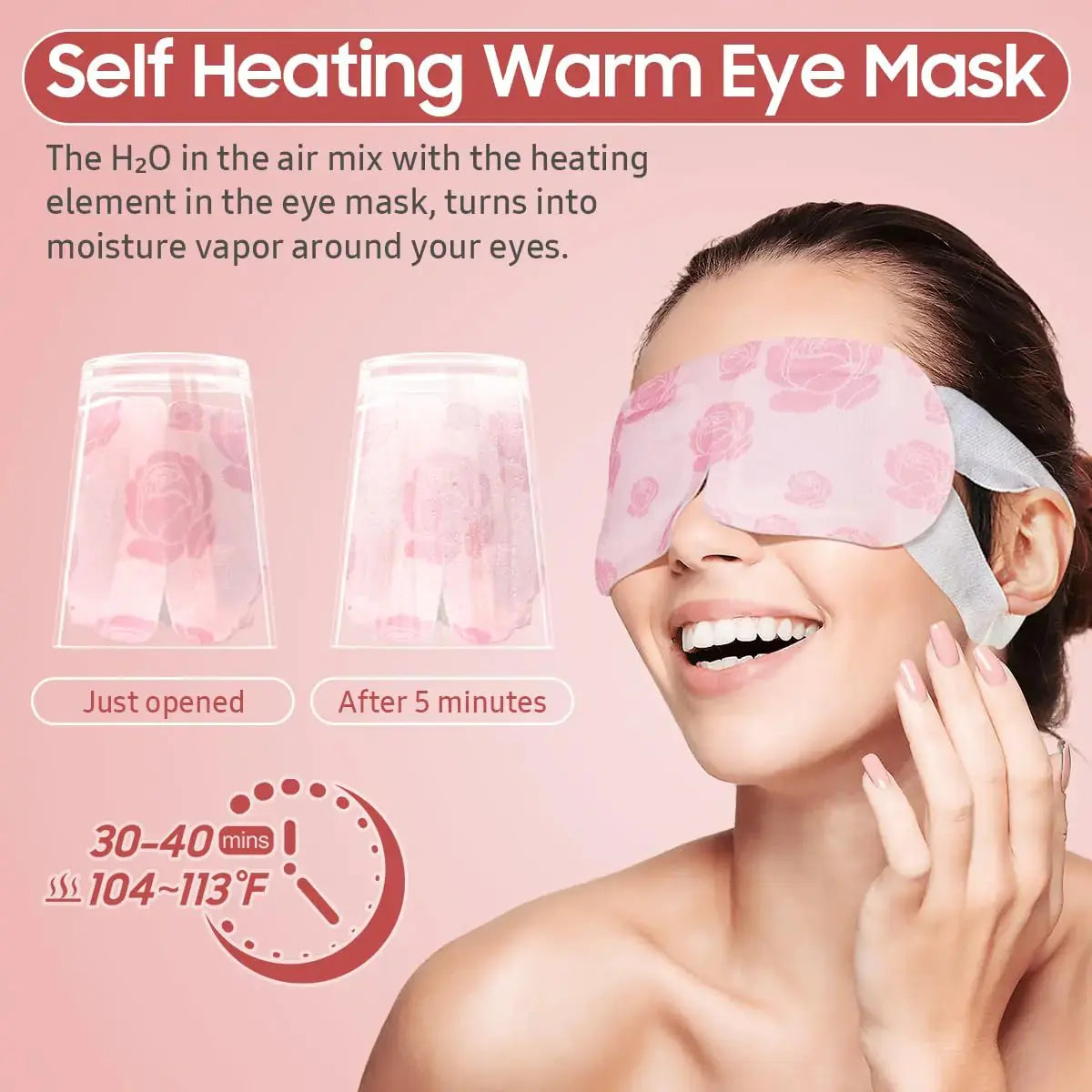 Steam Eye Mask, 20 Packs Heated Eye Mask Warm Compress for Eyes, Disposable Self Heating Eye Mask for Sleep, Spa, Travel Essentials & Relaxation Gifts for Women, Men (Rose) Rose Vior Paris