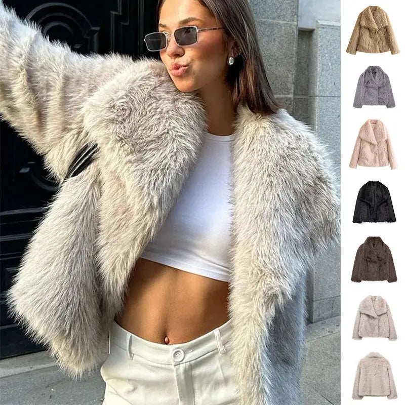 Winter Plush Coat Fashion Thicken Lapel Outwear Casual Long Sleeve Tops Womens Clothing Vior Paris